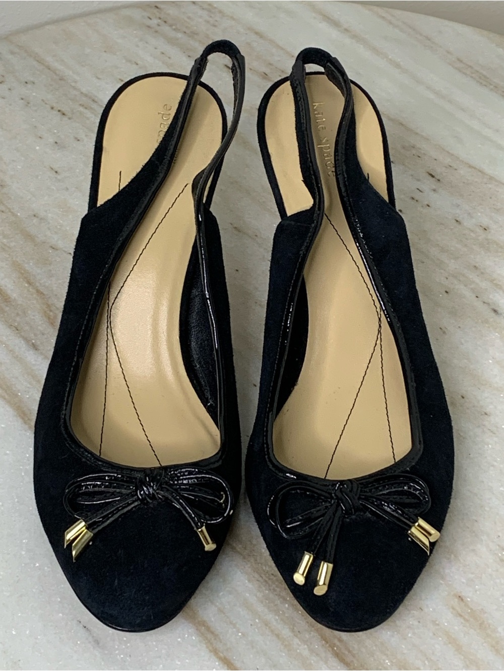 Kate Spade heels slingback suede sz 9 leather bow 3”